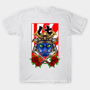 Samurai Cat | Silver Kabuto 005 T-Shirt